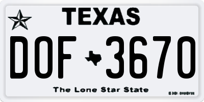 TX license plate DOF3670