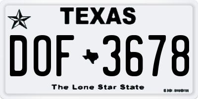 TX license plate DOF3678