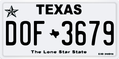 TX license plate DOF3679