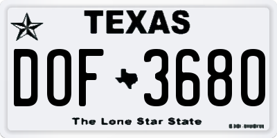 TX license plate DOF3680