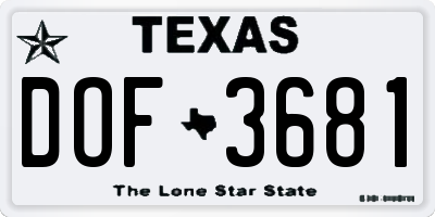 TX license plate DOF3681
