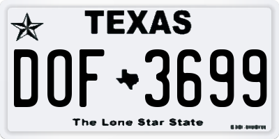 TX license plate DOF3699