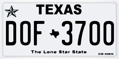 TX license plate DOF3700