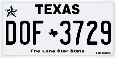 TX license plate DOF3729