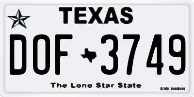 TX license plate DOF3749