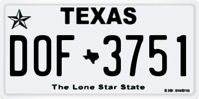 TX license plate DOF3751