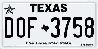 TX license plate DOF3758