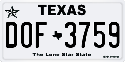 TX license plate DOF3759