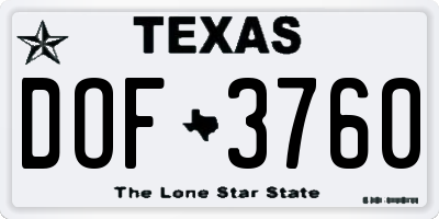 TX license plate DOF3760