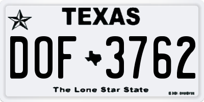 TX license plate DOF3762