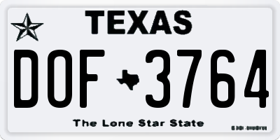 TX license plate DOF3764