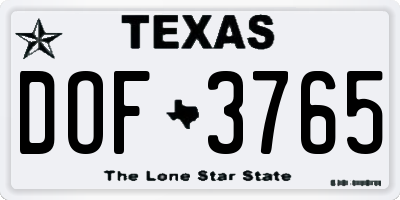 TX license plate DOF3765