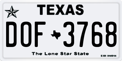 TX license plate DOF3768