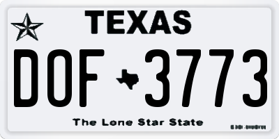 TX license plate DOF3773