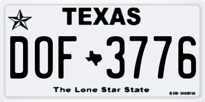 TX license plate DOF3776