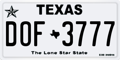 TX license plate DOF3777