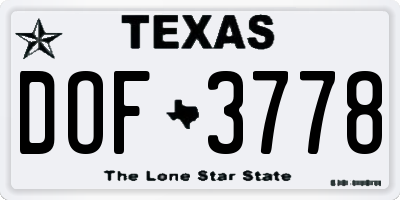 TX license plate DOF3778