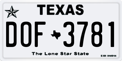 TX license plate DOF3781