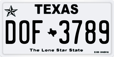 TX license plate DOF3789