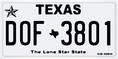 TX license plate DOF3801