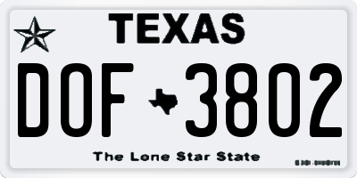TX license plate DOF3802