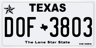 TX license plate DOF3803