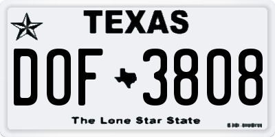 TX license plate DOF3808