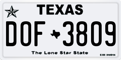 TX license plate DOF3809