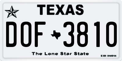TX license plate DOF3810