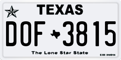 TX license plate DOF3815