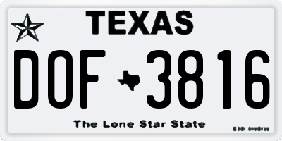 TX license plate DOF3816