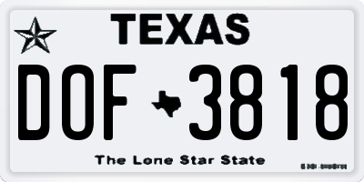 TX license plate DOF3818