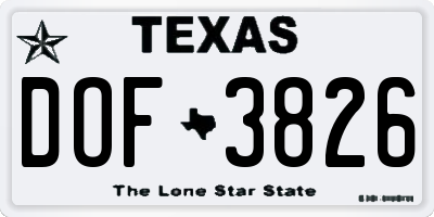 TX license plate DOF3826
