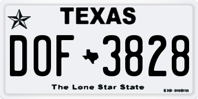 TX license plate DOF3828