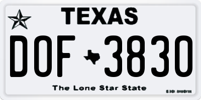 TX license plate DOF3830