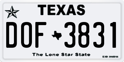 TX license plate DOF3831