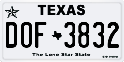 TX license plate DOF3832