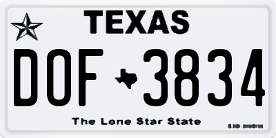 TX license plate DOF3834