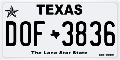 TX license plate DOF3836