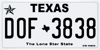 TX license plate DOF3838