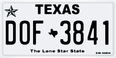 TX license plate DOF3841