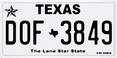 TX license plate DOF3849