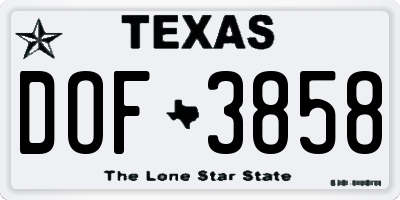 TX license plate DOF3858