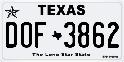 TX license plate DOF3862