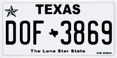 TX license plate DOF3869