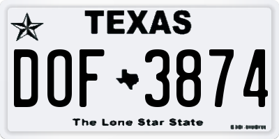TX license plate DOF3874