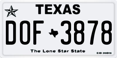 TX license plate DOF3878