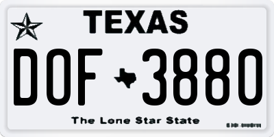 TX license plate DOF3880