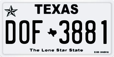TX license plate DOF3881