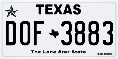 TX license plate DOF3883